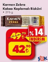 KARMEN ZEBRA KAKAO KAPLAMALI BİSKÜVİ 276 G fiyat ve kampanya bilgisi